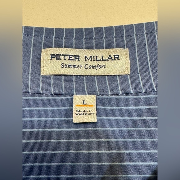 Peter Millar Shirt Mens Blue Summer Comfort Short Sleeve Polo Striped Size Large - Picture 4 of 7
